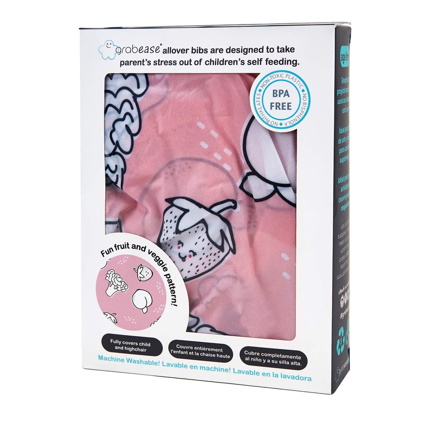 Grabease Allover Waterproof Bib For Self-Feeding Infants And Toddlers, Machine Washable, Ages 6-24 Months, Pink