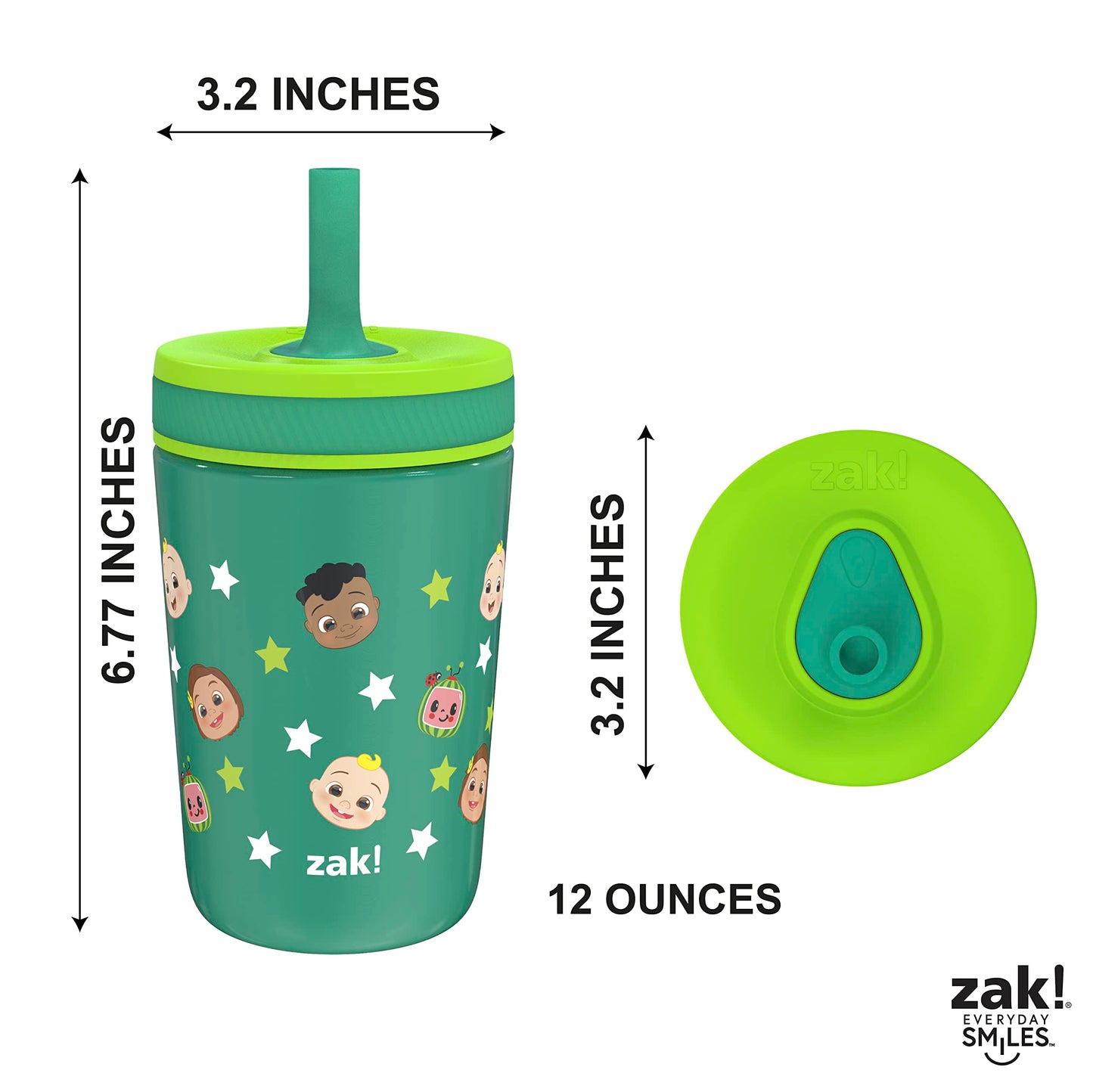 Zak Designs Cocomelon Kelso Toddler Cups For Travel Or At Home, 12Oz Vacuum Insulated Stainless Steel Sippy Cup With Leak-Proof