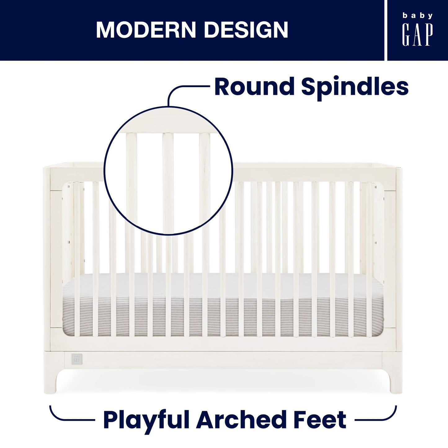 Delta Children Babygap Wren 4-In-1 Convertible Crib Greenguard Gold Certified, Antique White