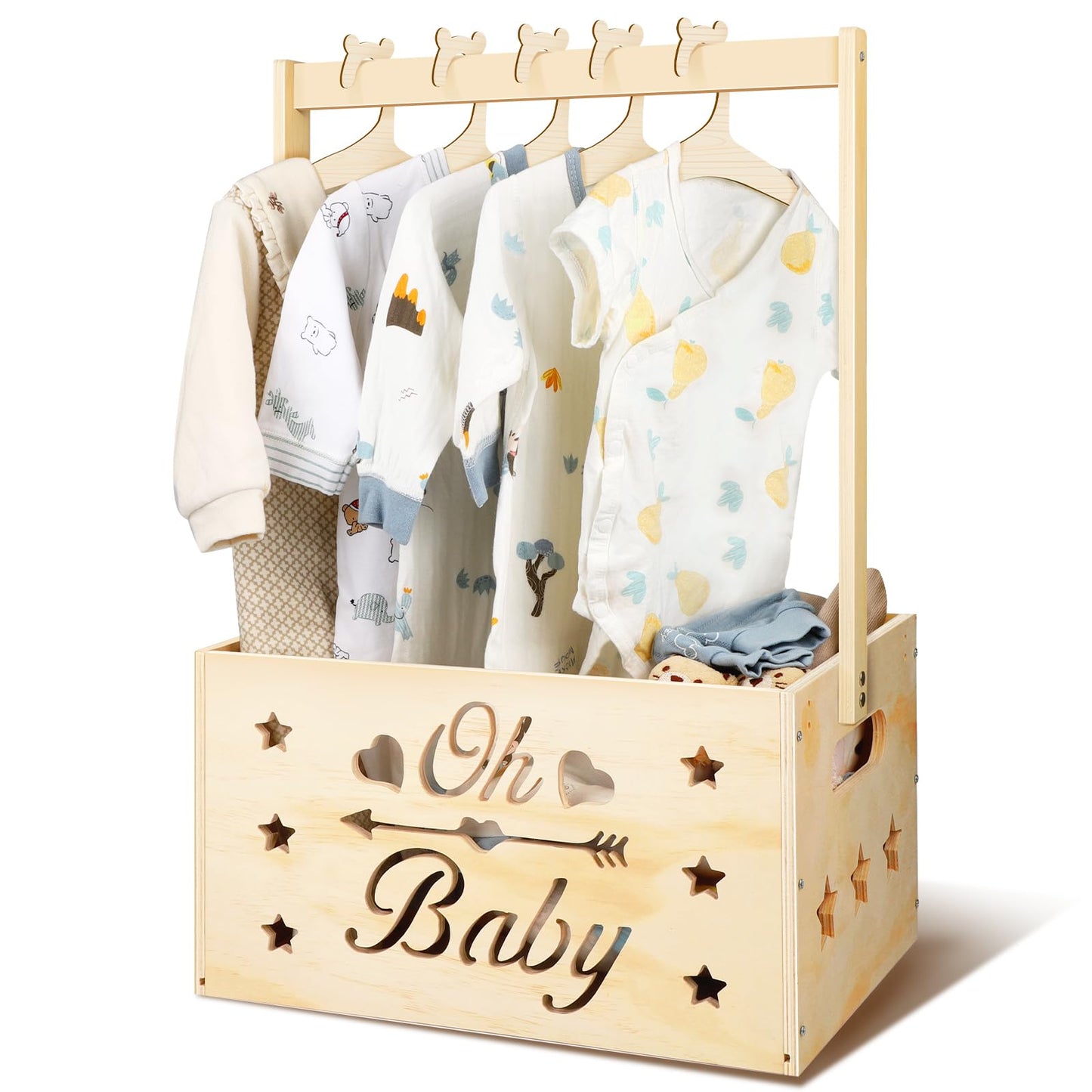 TWOWYHI Wooden Baby Shower Crate Closet Storage Crate with Handle Baby Shower Gifts Basket for Boys Girls Pregnancy Gift Large W