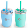 Popyum 9Oz Insulated Stainless Steel Kids Cups With Lid And Straw, 2-Pack, Blue, Green, Stackable, Sippy, Baby, Child, Toddler,