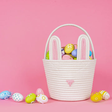 Cubesland Easter Bunny Basket Easter Buckets For Kids With Ear, Easter Egg Hunt Basket Bags Easter Gifts For Girls Baby Kids Chi
