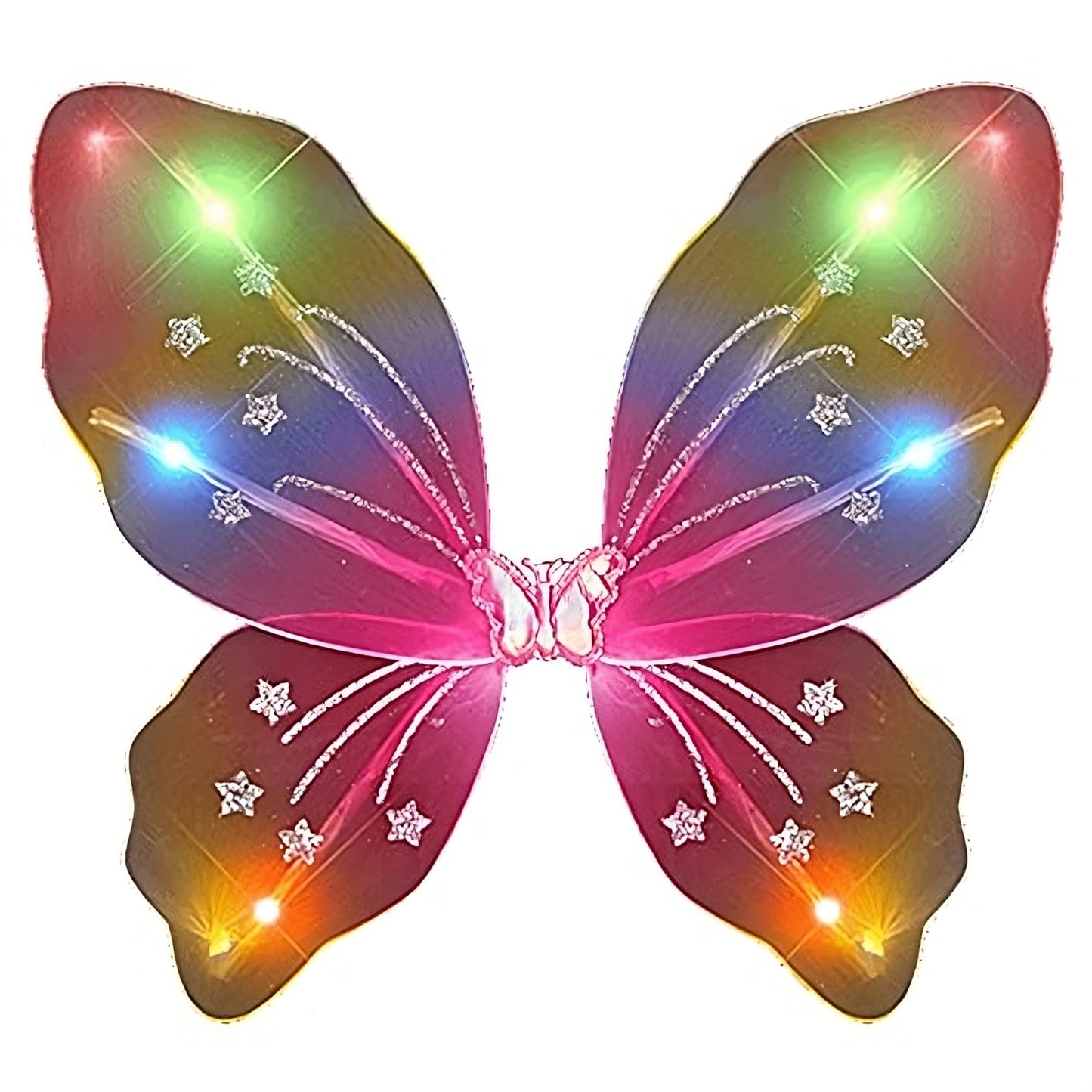 Light Up Multicolor Costume Rainbow Fairy Butterfly Wings With 2 Green, 2 Blue And 2 Red Leds