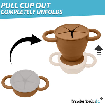 Bravejusticekidsco | Snack Attack Ii Snack Cup | Collapsible Silicone Snack Container | Toddler And Baby Snack Catcher Lid (Hone