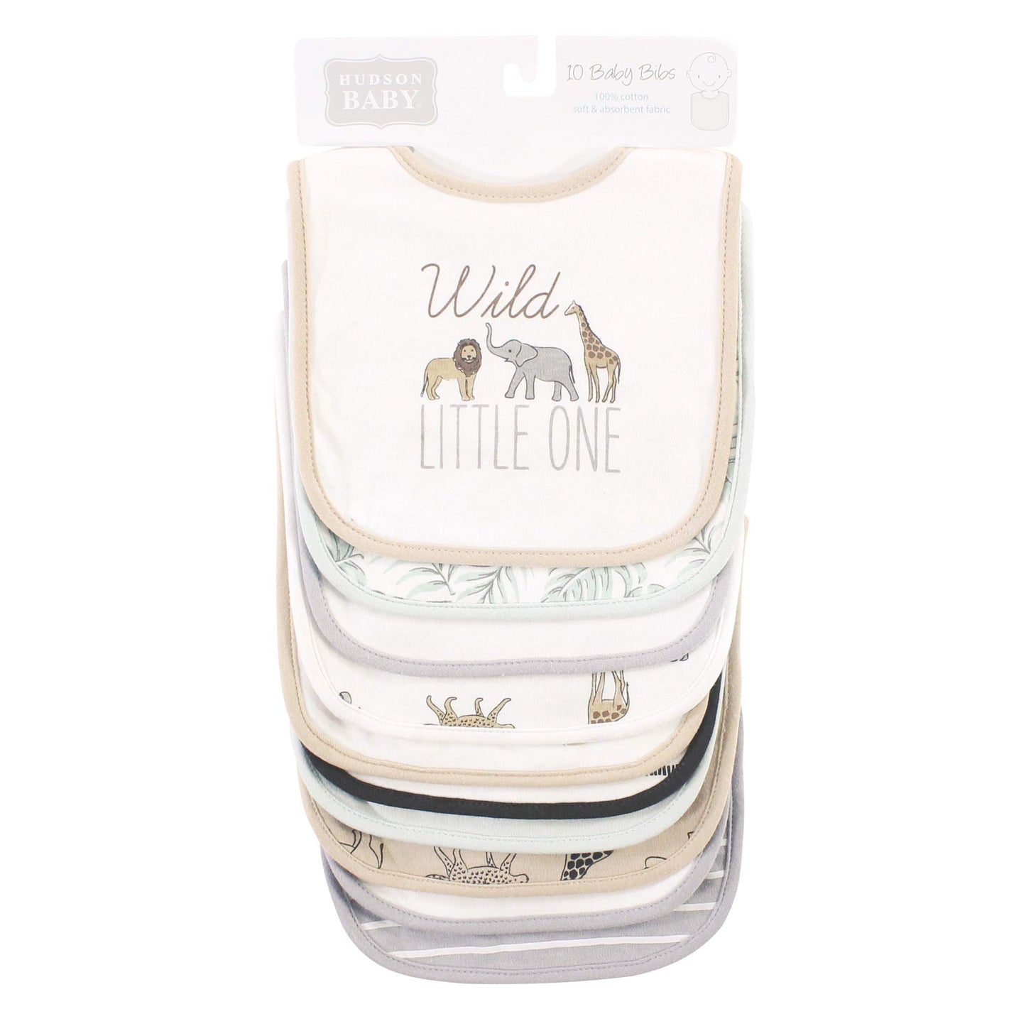 Hudson Baby Unisex Baby Cotton Bibs, Modern Neutral Safari, One Size