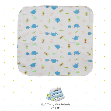 Spasilk Washcloth Wipes Set For Newborn Boys And Girls, Soft Terry Washcloth Set, Pack Of 20, Blue Elephant