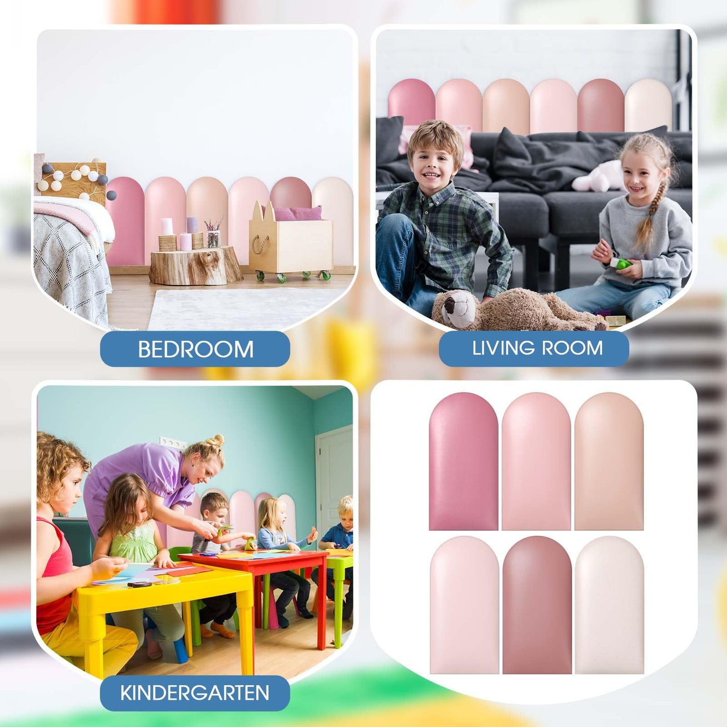 Jetec 4 Pcs Wall Padding For Kids With Autism Playroom Anti Collision 3D 15.75 X 7.87 Inch Peel And Stick Headboard Upholstered
