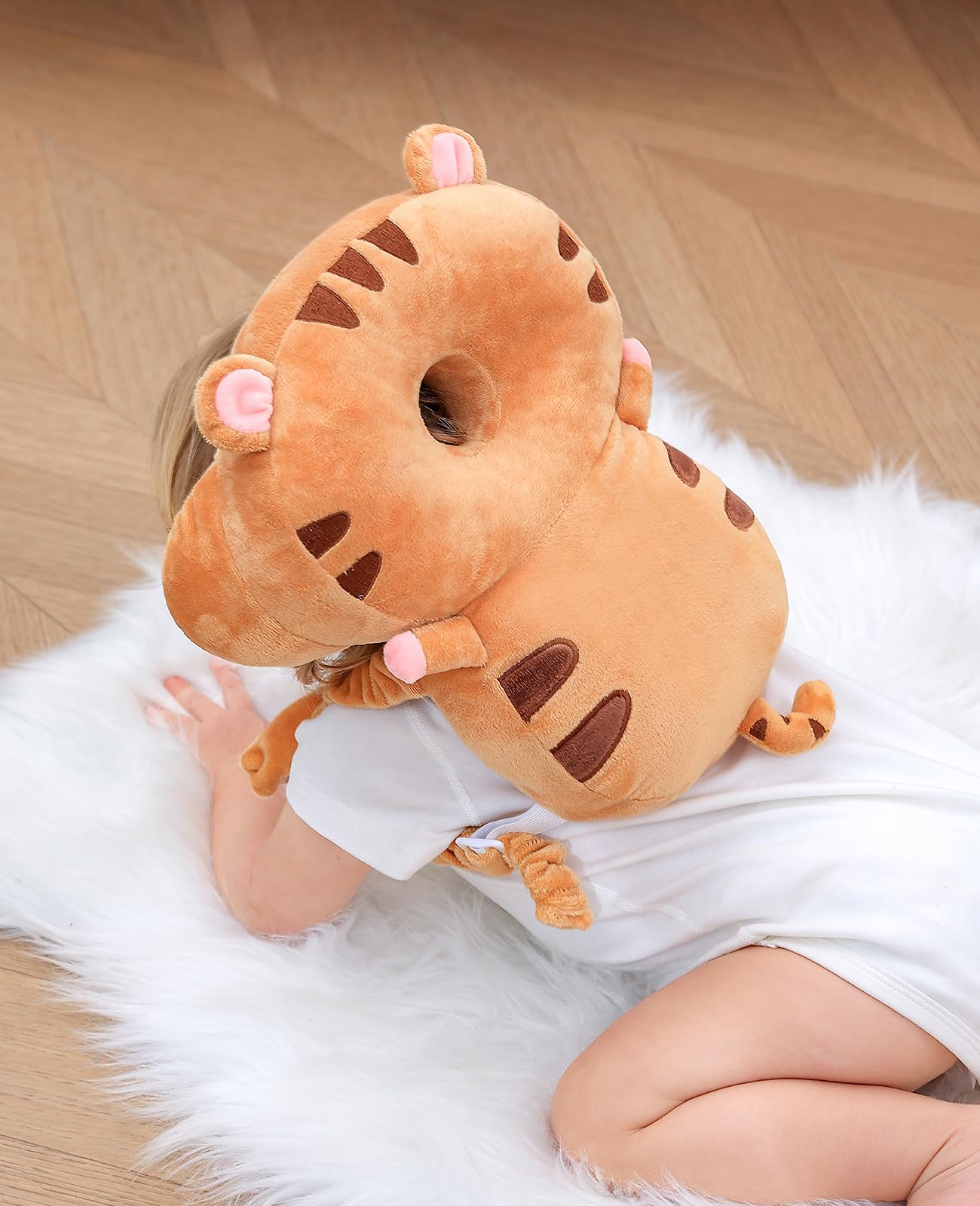 Junneng Baby Walker 3-Sided Head Protector Backpack Wear, Toddler Head Protection Safety Pad, Brown Tiger