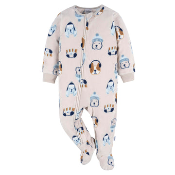 Gerber Baby Boy'S Toddler Loose Fit Flame Resistant Fleece Footed Pajamas 2-Pack, Dog/Blue Fairisle, 0-3 Months