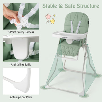 Baby Joy Foldable High Chair, Portable Highchairs For Babies And Toddlers With 3-Position Adjustable Tray & Footrest, Removable
