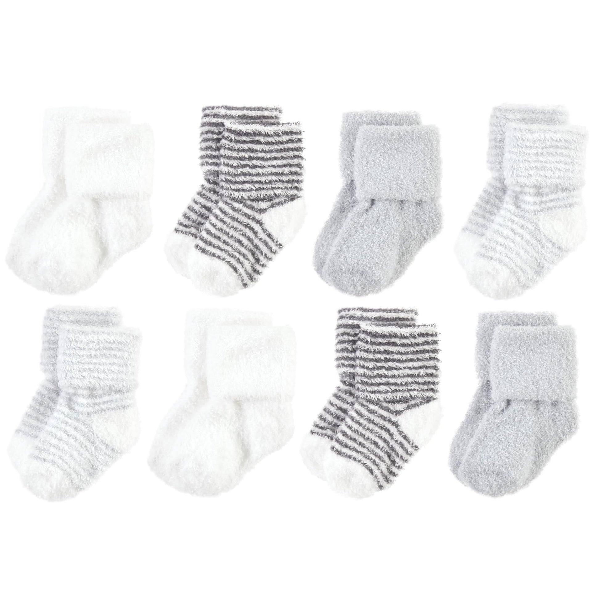Hudson Baby Unisex Baby Cotton Rich Newborn And Terry Socks, Gray Stripe 8 Pack, 6-12 Months