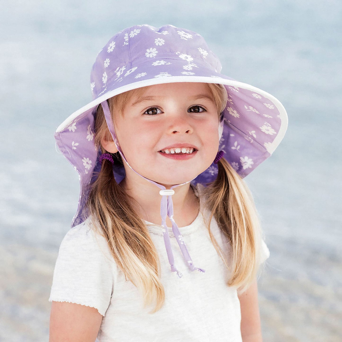 Jan & Jul Grow-With-Me Adjustable Wide Brim Baby Girl Sun-Hat For Toddler (M: 6-24 Months, Purple Daisy)
