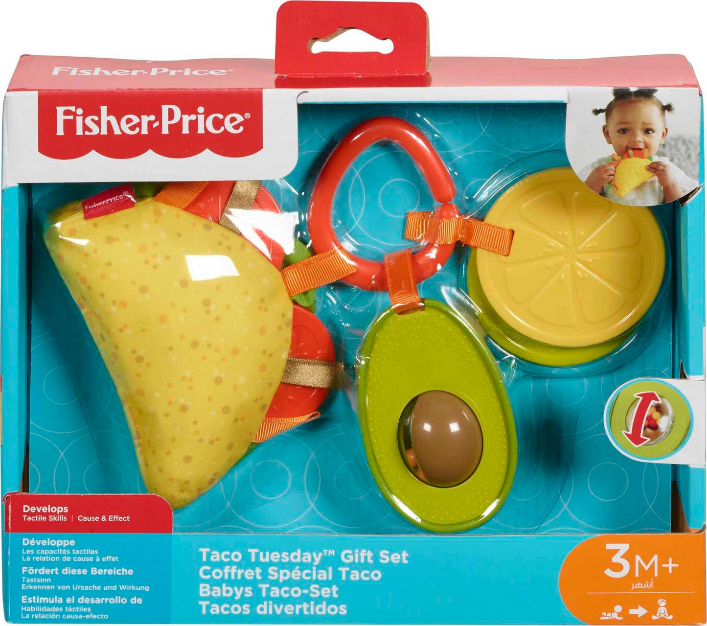 Fisher-Price Baby Toys Taco Tuesday Set, 3 Pretend Food Rattle & Sensory Activities for Newborns Ages 3+ Months