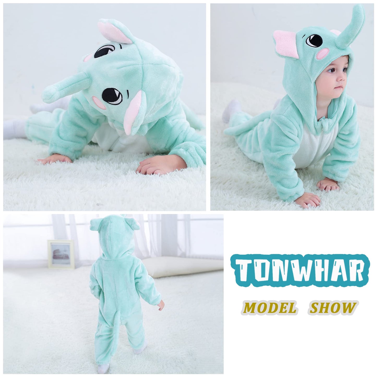 Tonwhar Kids' And Toddlers' Infant Tiger Dinosaur Animal Fancy Dress Costume Outfit Hooded Romper Jumpsuit (3-6 Months/Height:24