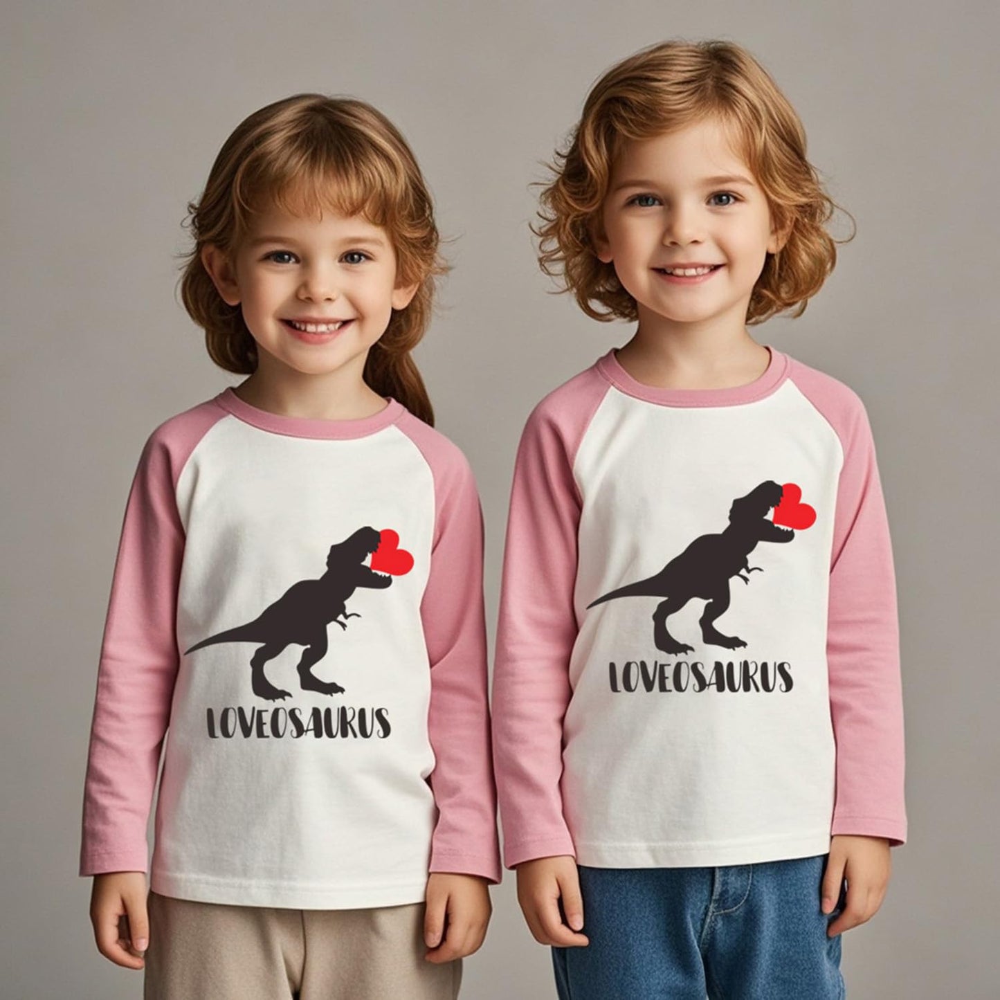 Girls Valentines Day Shirt Toddler Boys Girls Heart Dinosaur Graphic Little Kids Tops For Valentines 2T Pink