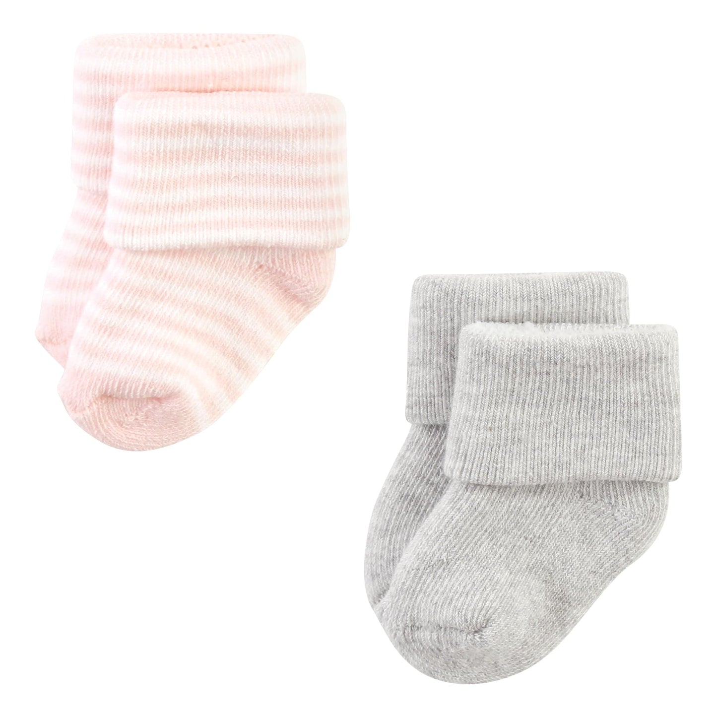 Hudson Baby Unisex Baby Cotton Rich Newborn And Terry Socks, Pink Gray Stripe, 6-12 Months