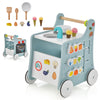 HONEY JOY Baby Push Walker, 6-in-1 Wooden Play Kitchen Walker Activity Center w/Shape Sorter & Blackboard, Develop Motor Skills,