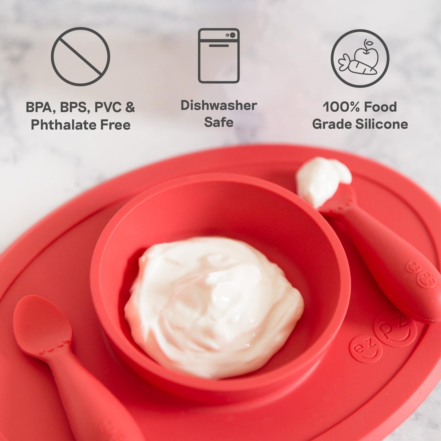 Ezpz Tiny Bowl (Coral) - Silicone Baby Bowl With Suction For 6 Months + - Built-In Placemat - First Foods + Baby Led Weaning - F