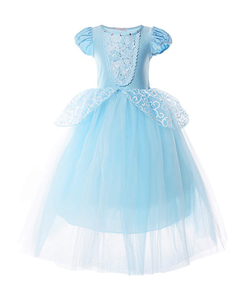 Jerrisapparel Girls Princess Costume Puff Sleeve Fancy Birthday Party Dress Up (7, Blue With Accessories)