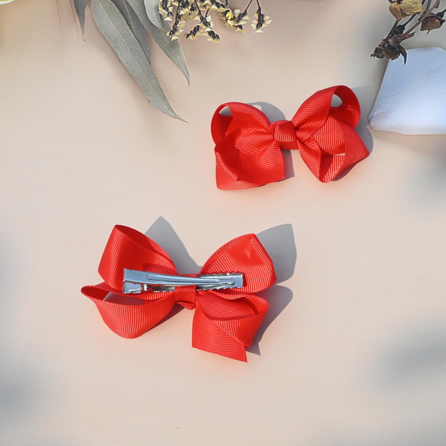 6 Pcs 3' Grosgrain Ribbon Hair Accessories - Alligator Clips, Solid Color Toddler Hair Bows (Red)