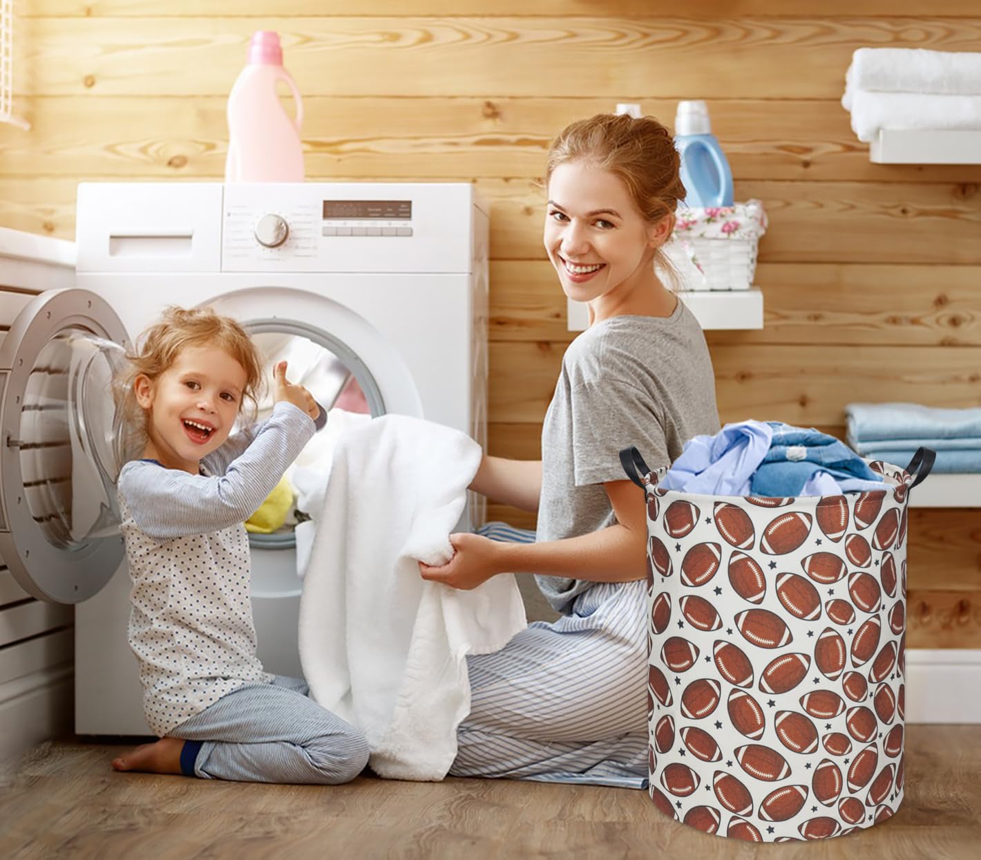 Tibaolover Football Kids Laundry Basket Baby Hamper Football Toy Storage Bin For Boys Room Decor Baby Nursery Hamper Gift Basket