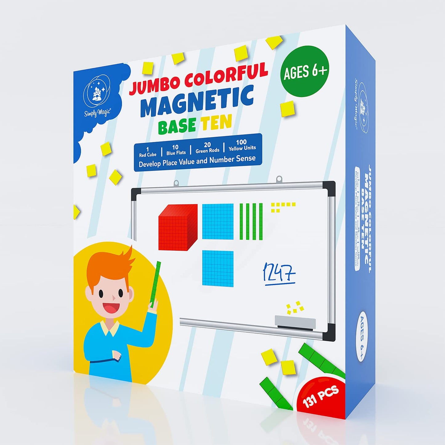 Simply magic 131 PCS Jumbo Magnetic Base Ten Blocks for Math, Place Value Blocks, Magnetic Base 10 Blocks Set for Teachers, Math