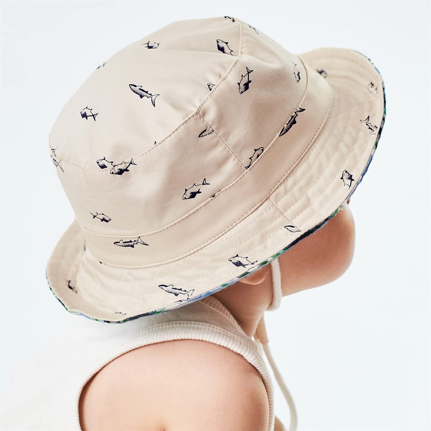 Durio Baby Bucket Sun Hat Toddler Hats Boys Summer Sun Hats For Kids Beach Hat 2Pack Beige/Blue 3-6 Months