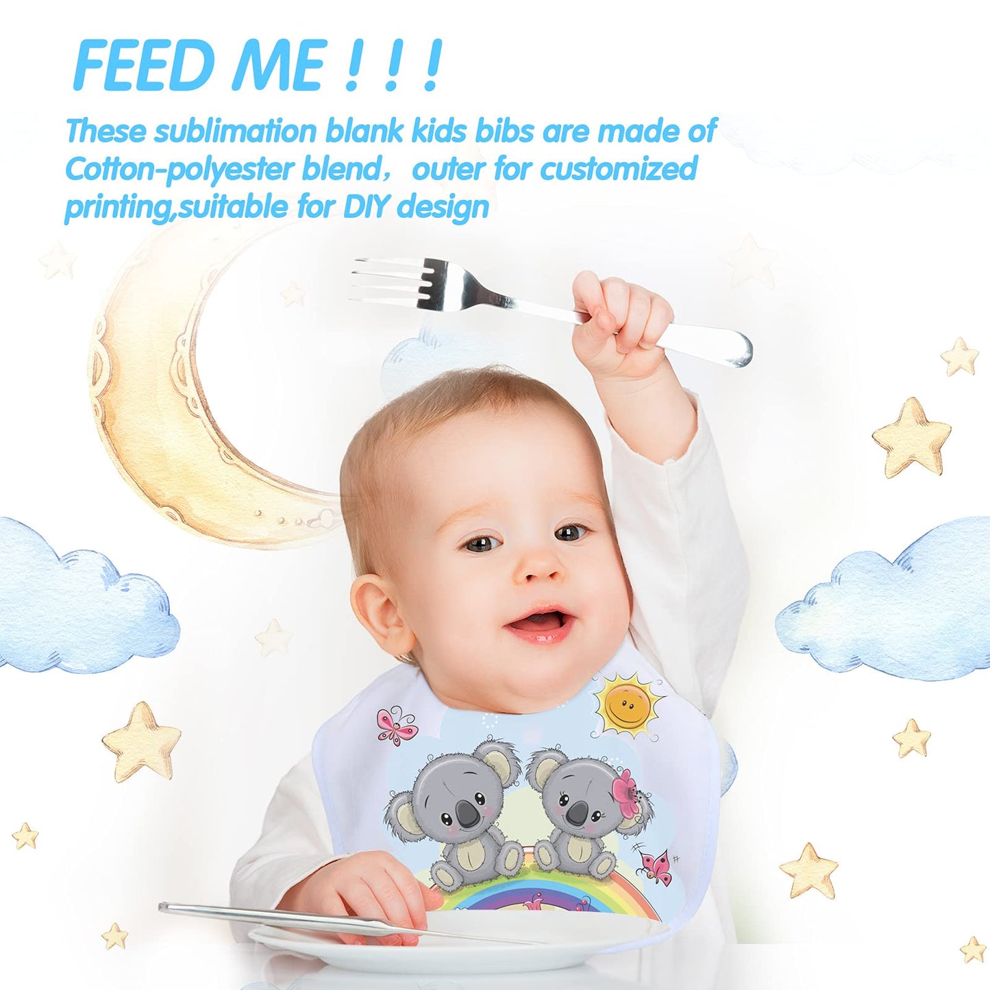 Hooling 12 Pieces Sublimation Blank Baby Bib Heat Press White Baby Bib Printable Reusable Dribbler Bib Stain And Odor Resistant