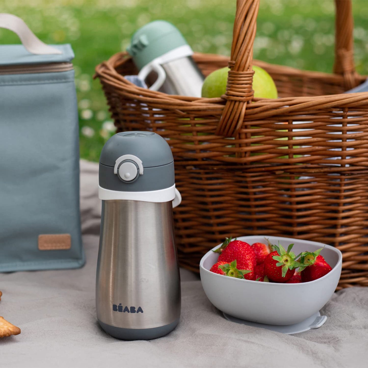 Beaba Kids Stainless Steel Insulated Water Bottle, Kids Water Bottle, Toddler Thermos With Spill Proof Spout And Close Top, Perf