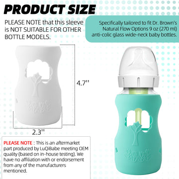 Luqibabe 2-Pack Silicone Baby Bottle Sleeves Compatible With Dr. Brown'S 9 Oz Wide-Neck Glass Bottles, Anti-Colic, Dishwasher-Sa