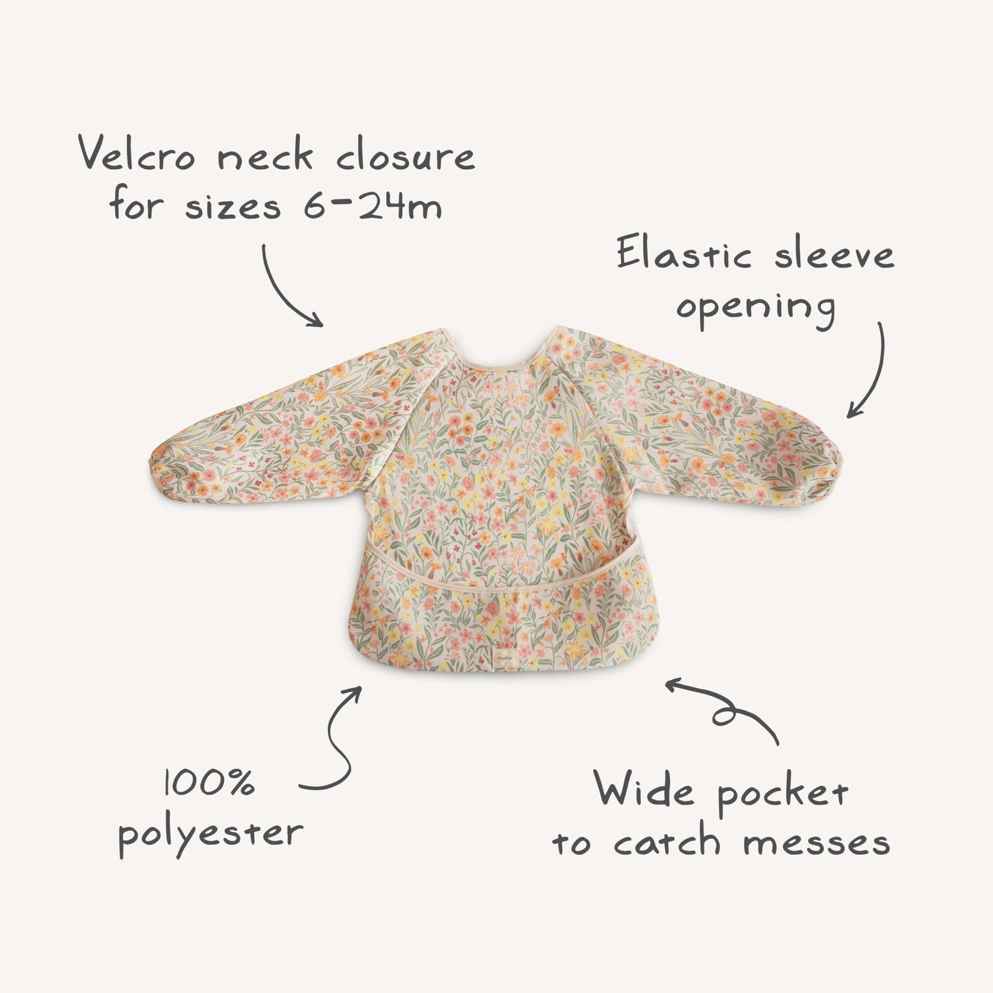 mushie Long Sleeve Baby Bib | Mess Free & Waterproof Fabric for Toddlers | Adjustable Fit for Ages 6-24 Months (Blush)