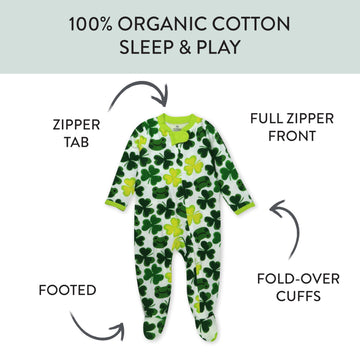 Honestbaby Baby Celebration Sleep & Play Footed One-Piece Pajama Sleeper 100% Organic Cotton, Froggy Fortune