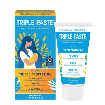 Triple Paste Diaper Rash Cream For Baby - 2 Oz Tube - Zinc Oxide Ointment Treats, Soothes And Prevents Diaper Rash - Pediatricia