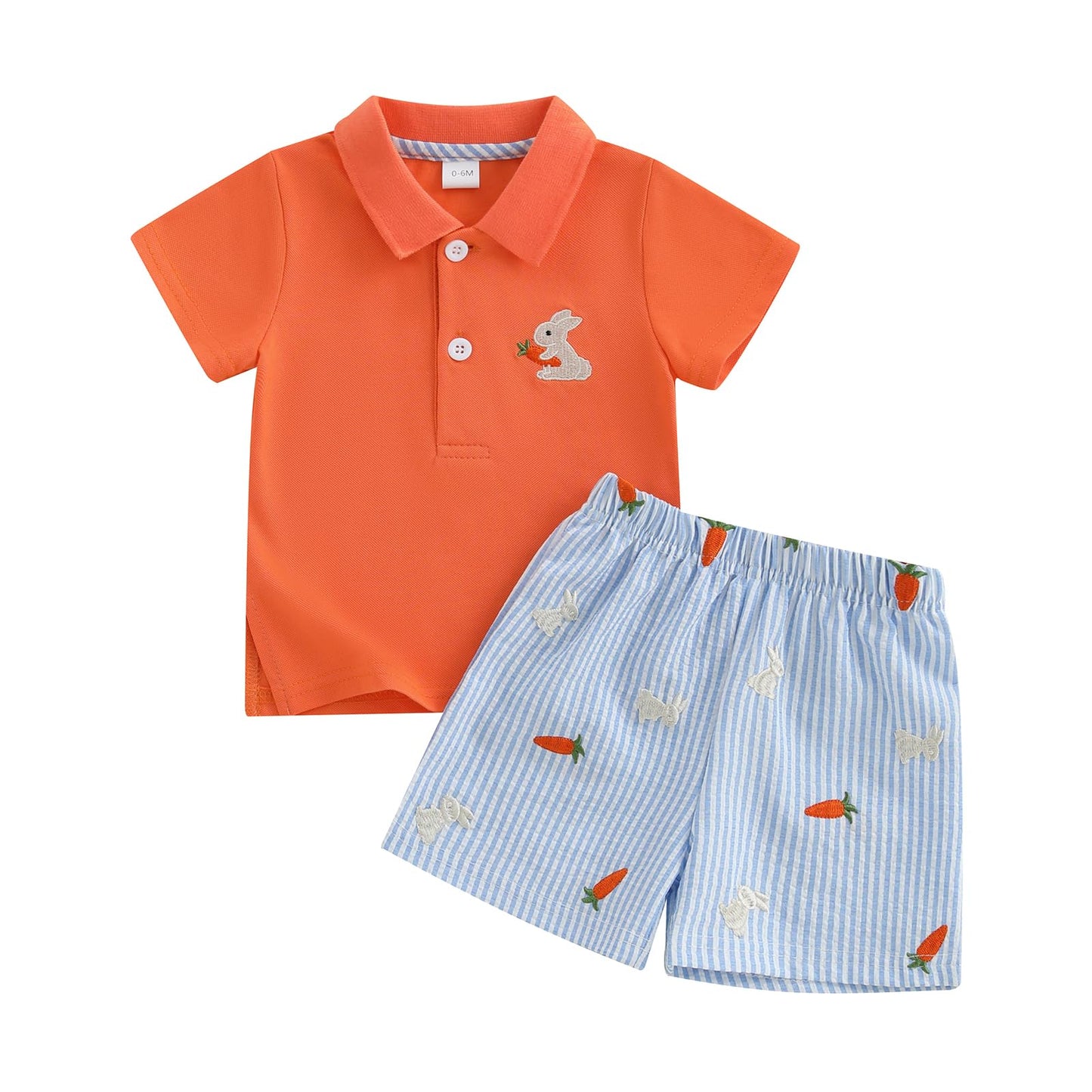 LAGKIYOJ Baby Boys Easter Outfits Bunny Embroidery T-Shirt+Elastic Carrot Stripe Shorts My First Easter Baby Boy Outfit (Orange