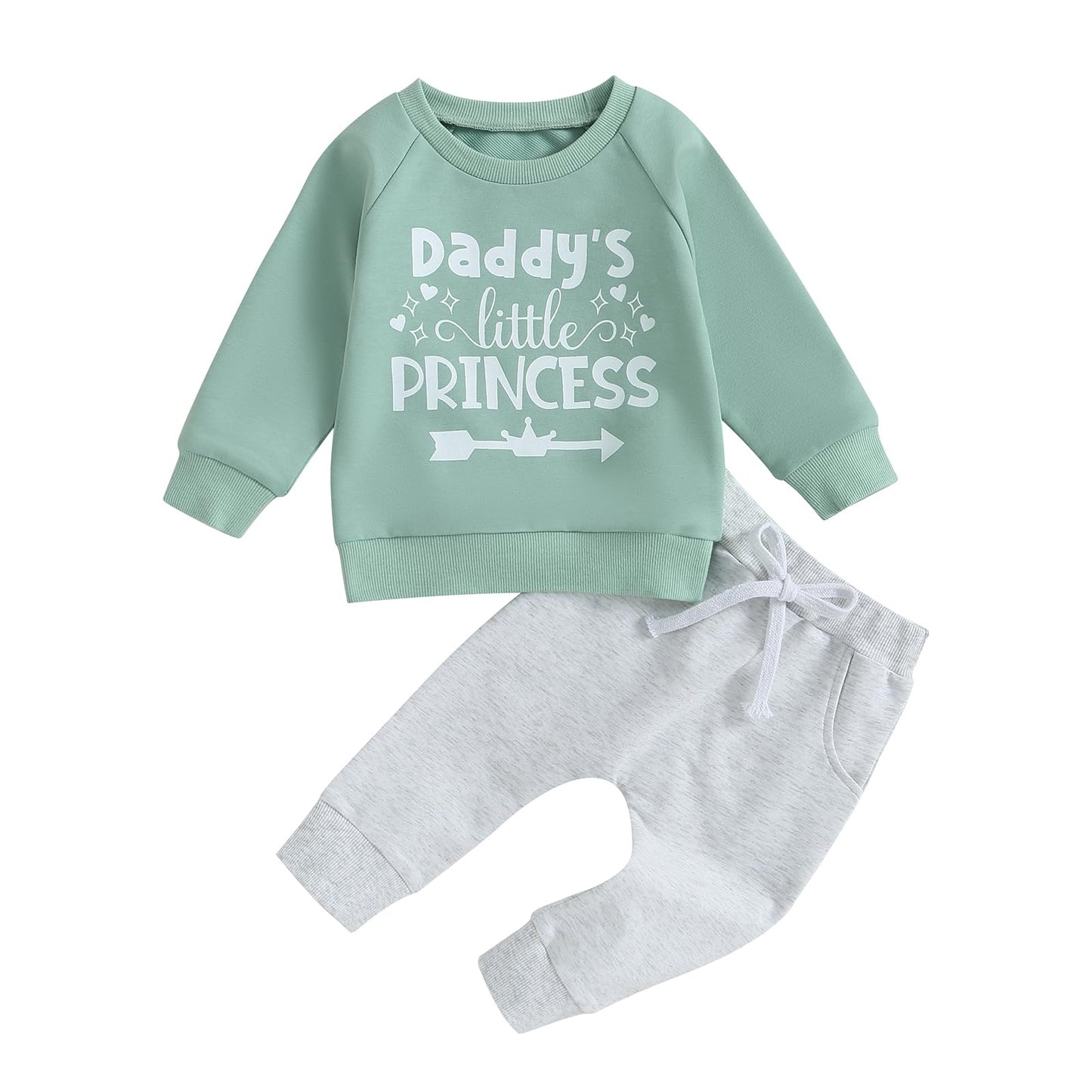 Baby Girl Clothes Daddy Mama Saying Outfits Long Sleeve Fall Winter Infant Toddler Sweatshirt Top Pants Set (Green-Daddy s Prin