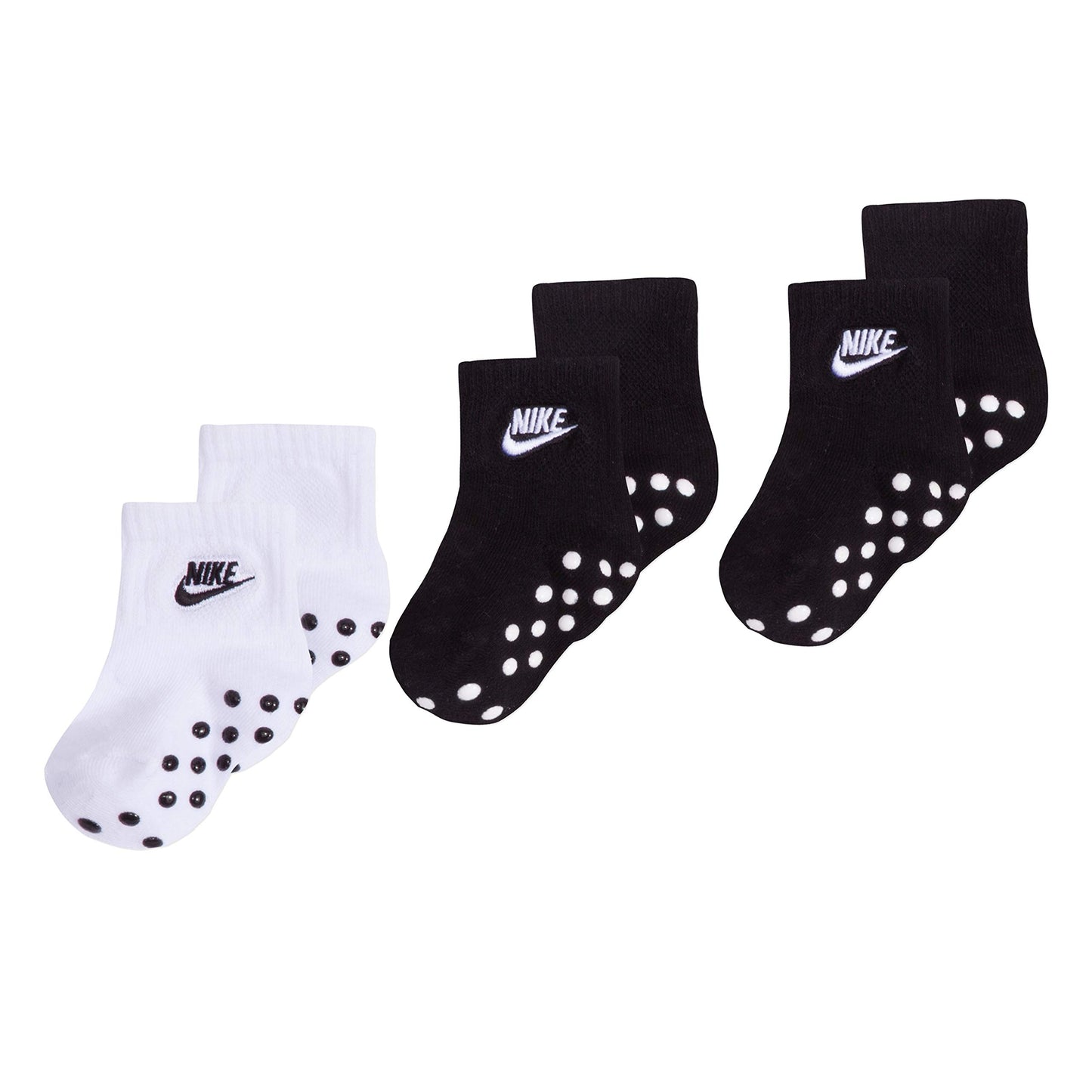 Nike Children'S Apparel Baby Mid Cut Quarter Gripper Socks, Black/White, 6/12M