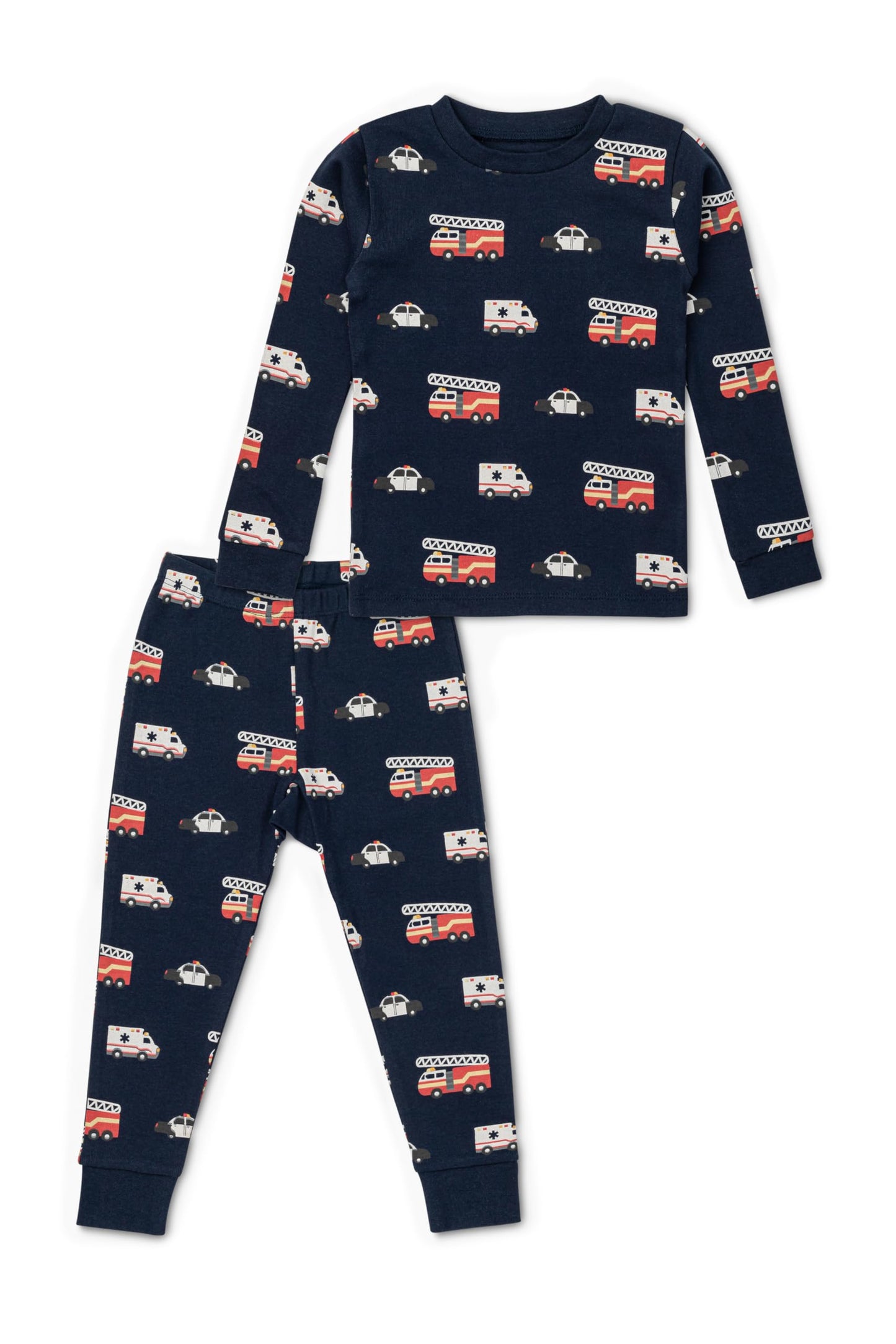 MONICA + ANDY Two Piece Long Sleeve Pajama Set, Size 4T, To The Rescue, 100% Organic Toddler Clothes for Girls and Boys, Childre