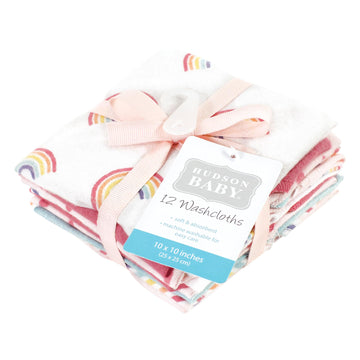 Hudson Baby Unisex Baby Flannel Washcloths, Creative Rainbow 12Pk, One Size