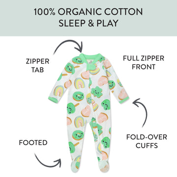 Honestbaby Baby Celebration Sleep & Play Footed One-Piece Pajama Sleeper 100% Organic Cotton, Shamrock Sweetness