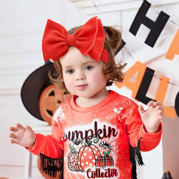 Yanjie Halloween Baby Headbands Cheer Bow, Orange Hair Bow Black Baby Girl Elastic Nylon Halloween Hairbands For Baby Girls Newb