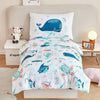 Perfemet 4 Pcs Toddler Bedding Set Ocean Themed Toddler Comforter For Girl Soft Reversible Under Sea Animals White Toddler Bed I