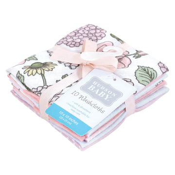 Hudson Baby Unisex Baby Flannel Cotton Washcloths, Vintage Blossom 10 Pack, One Size