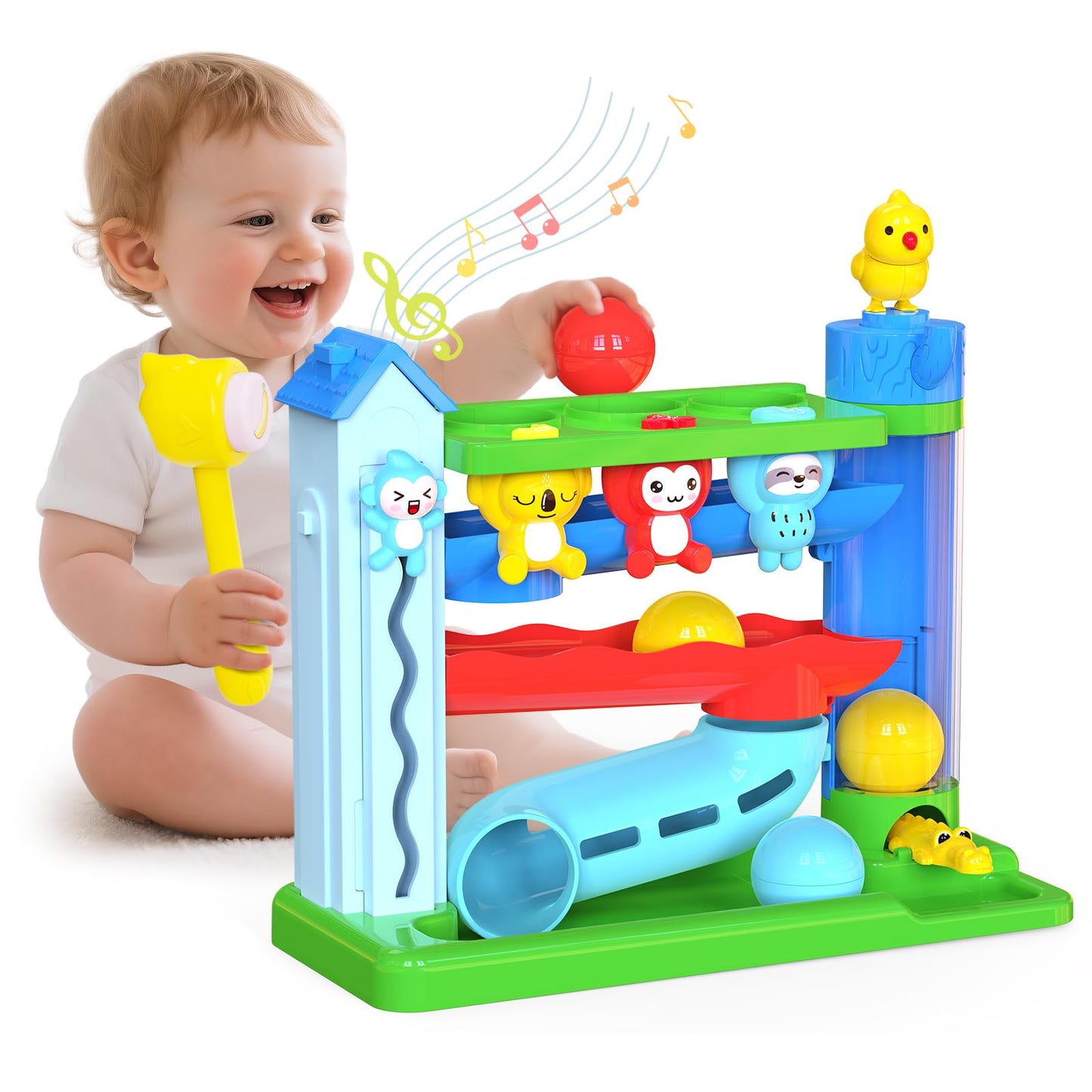 Ussybaby Hammer Montessori Toddler Toys, Interactive Musical Toy for 1-2 Year Old Boys & Girls,STEM Educational Toy with English