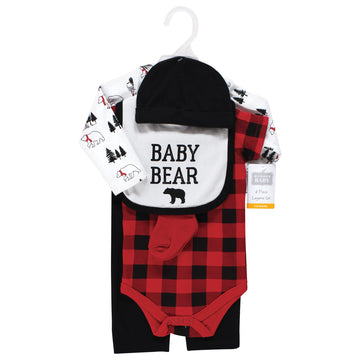 Hudson Baby Baby Cotton Layette Set, Buffalo Plaid Bear, 9-12 Months