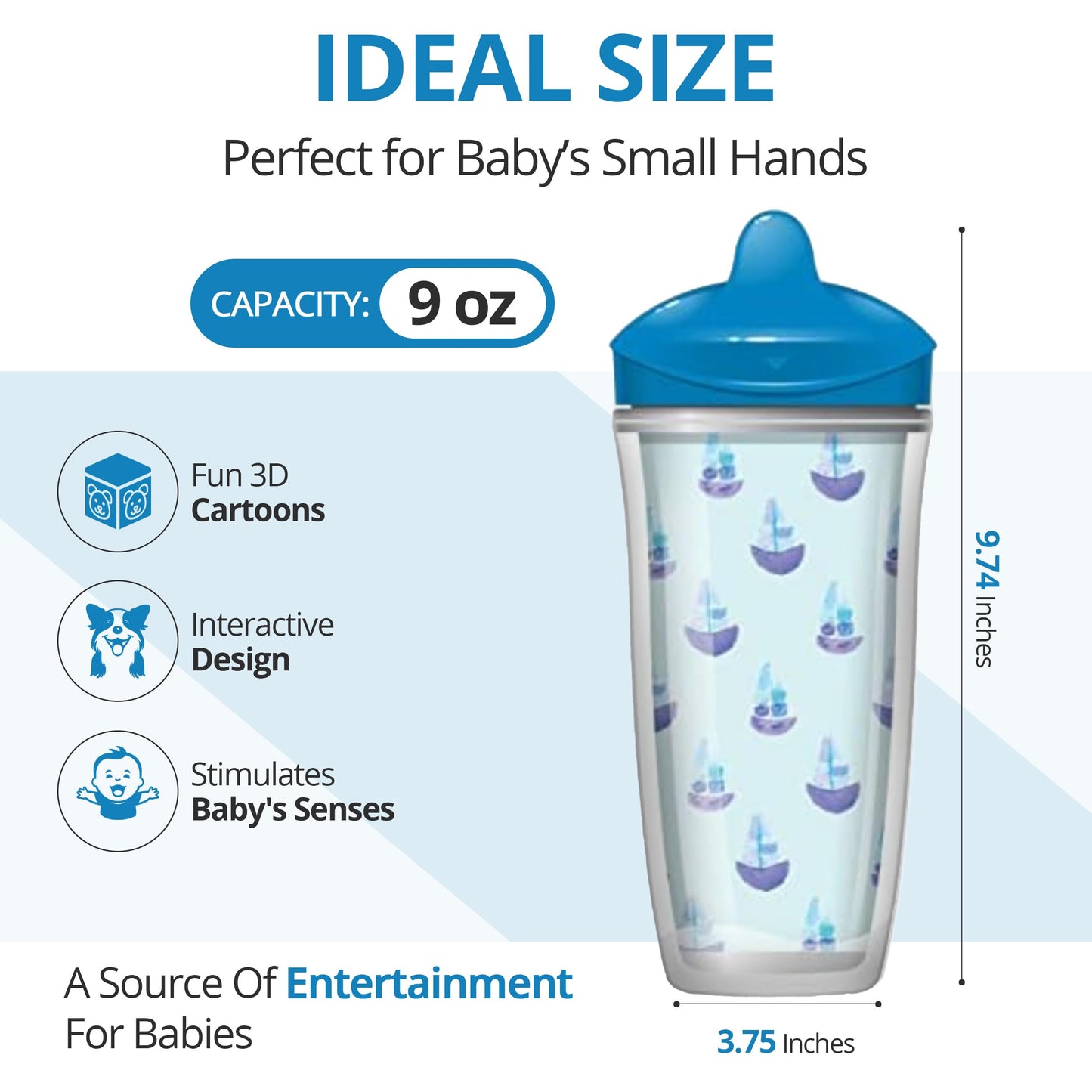 Playtex Baby Sipsters Stage 3 Spill-Proof, Leak-Proof, Break-Proof Spout Cup For Boys - Blue, Limited Edition, 9 Oz, 2 Count