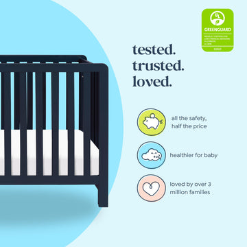 Carter'S By Davinci Colby 4-In-1 Low-Profile Convertible Crib In Navy Blue, Greenguard Gold Certified