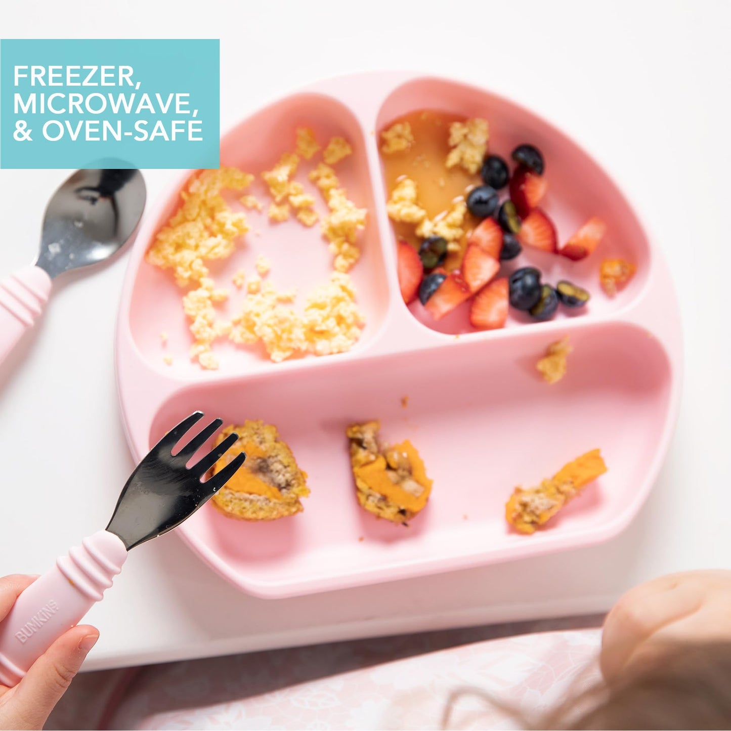 Bumkins Toddler And Baby Suction Plate, Silicone Divided Grip Dish For Babies And Kids, Baby Led Weaning, Children Feeding Suppl