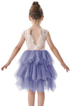 2Bunnies Girl Peony Lace Back A-Line Tiered Tutu Tulle Flower Girl Dress (Gray Sleeveless Short, 12M)