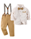 Yallet Toddler Baby Boy Clothes Suit Gentleman Outfits Formal Dress Shirt + Bowtie + Suspender Pants Wedding Party(L Beige, 2-3T