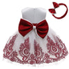Cmmchaah Toddler Girl Big Bowknot Dresses Baby Little Girls Tulle Lace Wedding Party Ball Gown Dress (White+Burgundy,120)